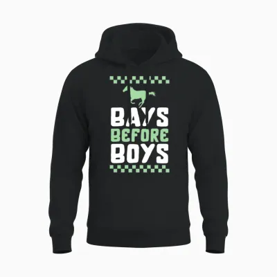 Horse Shirt, Bays Before Boys Horses Tee, Girl Unisex Hoodie - Black