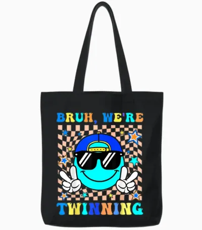Bruh We're Twinning Retro Twin Day Spirit Week Boys Tote Bags - Black