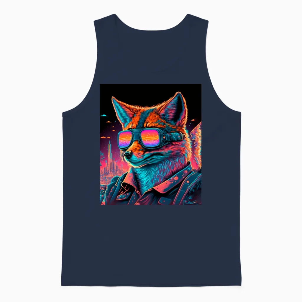 Retro Futuristic Synthwave Fox Unisex Tank Top in Navy