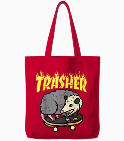 Opossum Skateboard Trasher Funny Possum Skater Men Boys Tote Bags - Red