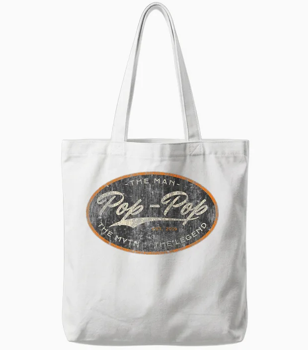 Vintage Pop Pop New Grandpa Est. 2019 the Man Myth Legend Tote Bags in White