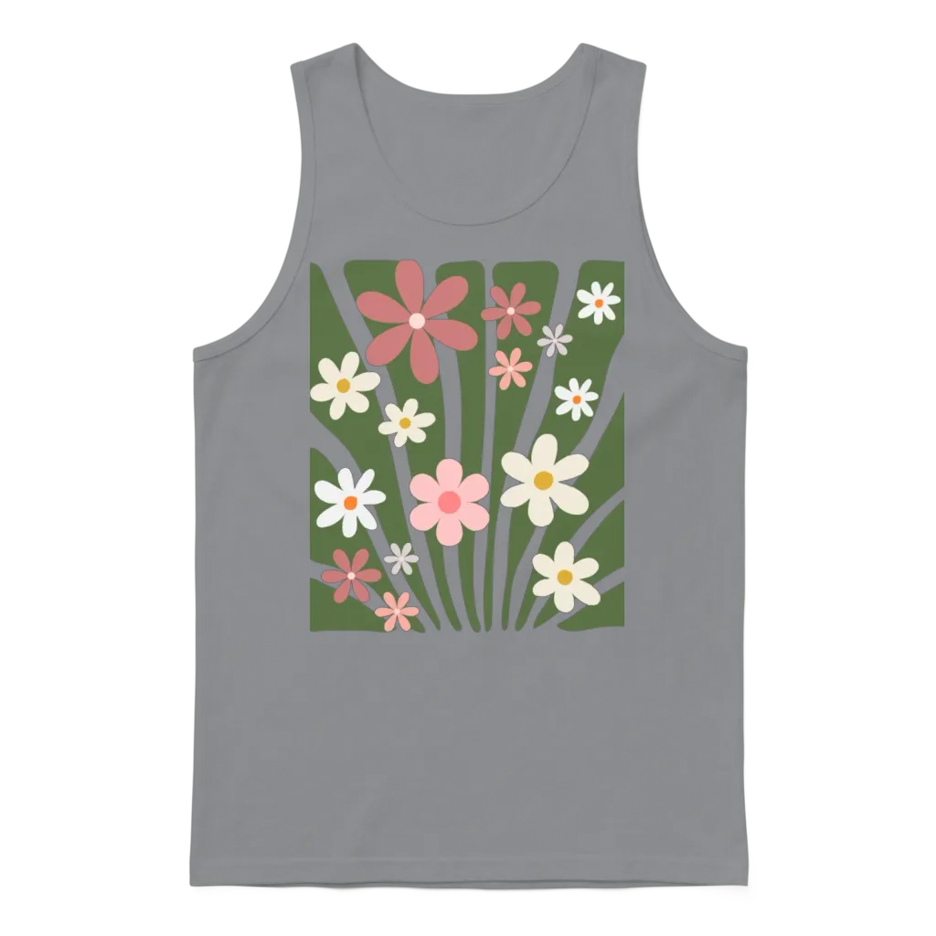 Boho Wildflower Tshirt Vintage Floral Graphic Unisex Tank Top - Sport Grey