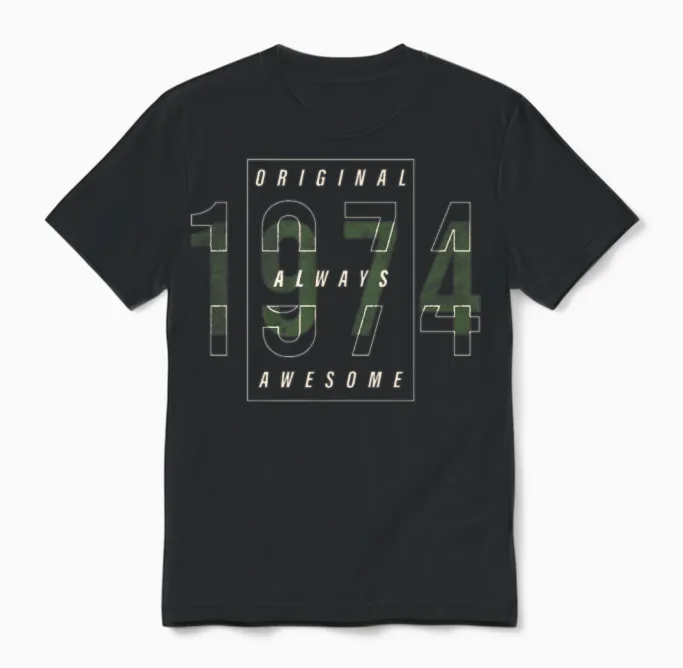 Original 1974 Year of Birth Urban Gift Vintage Unisex T-Shirt in Black
