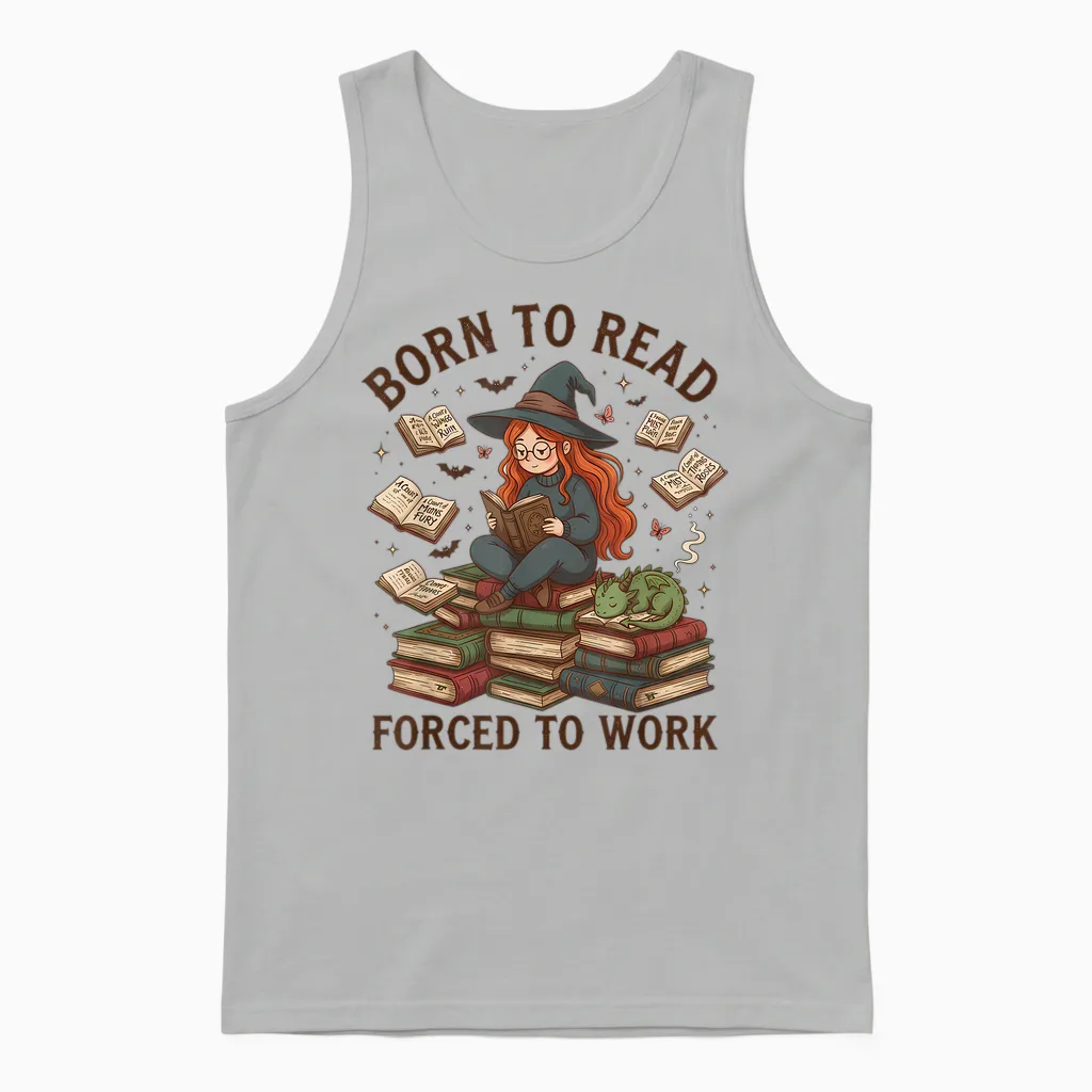 Halloween Witch Books Enthusiast by Born to Read Forced to Work Unisex Tank Top in Ash