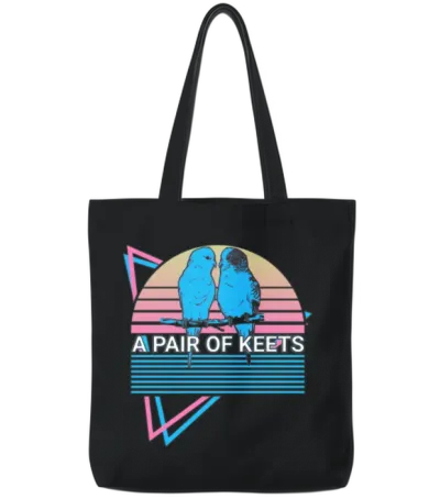 Budgie Parakeet Retro Tote Bags - Black
