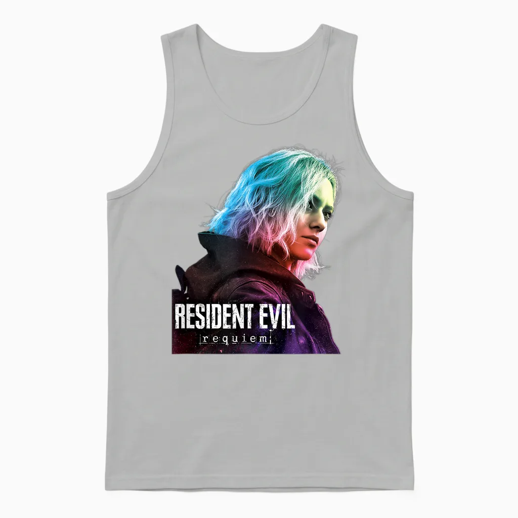Resident Evil Requiem Gaming Design Unisex Tank Top in Ash