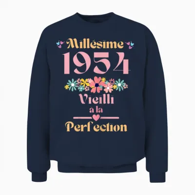 70 Ans Femme 1954 Idée Cadeau Anniversaire Funny Funny T-Shirt, Black Unisex Sweatshirt - Navy
