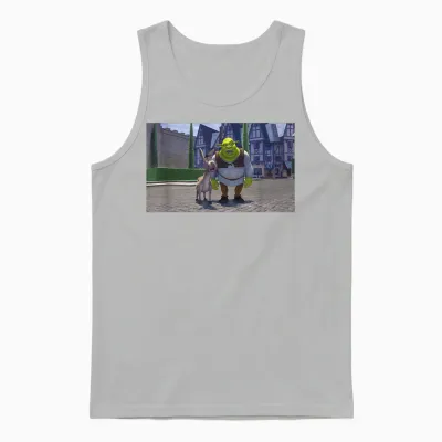 Shrek Iconic Donkey & Shrek Photo Scene Big Chest Poster T-Shirt, Black Unisex Tank Top - Ash