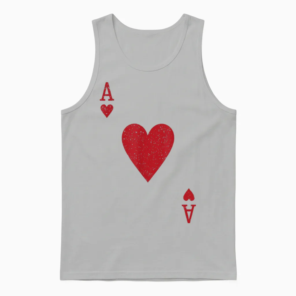 Ace Heart Card Poker Vegas T-Shirt Fancy Dress Costume Unisex Tank Top in Ash