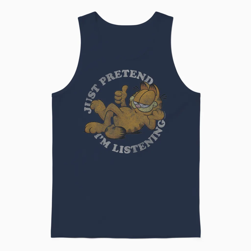 Garfield Just Pretend I'm Listening Unisex Tank Top in Navy