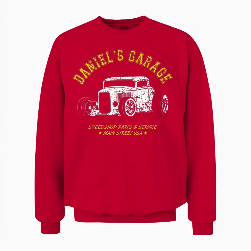 Daniel's Garage Hotrod Car Design Pour Le Nom Daniel Unisex Sweatshirt in Red