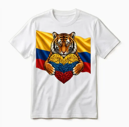 Colombia Flag Tiger Heart Colombian Pride Patriotic Heritage Unisex T-Shirt in White