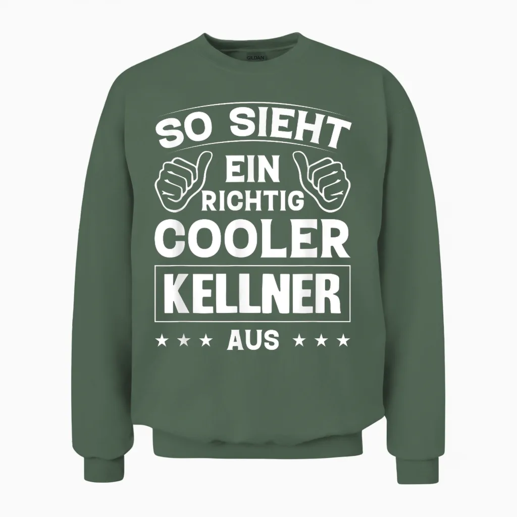 So Sieht Ein Richtig Cool Kellner Aus T-Shirt, Black Unisex Sweatshirt in Military Green