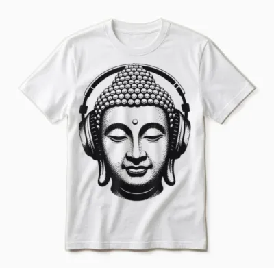 Buddha Mit Kopfhörern Achtsamkeit Musik Boho Zen Buddhismus Unisex T-Shirt - White