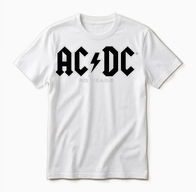 Ac/dc - Histoire Des Logos 50 Ans T-Shirt Haut De Gamme Unisex T-Shirt in White