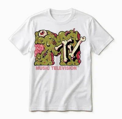 Mademark X Mtv - Mtv Logo Zombie Slime Brain Goo Undead Melted Mtv Unisex T-Shirt - White