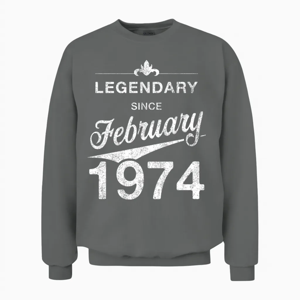 50th Birthday 50 Year Old Born February 1974 Gift Unisex Sweatshirt in Graphite Heather
