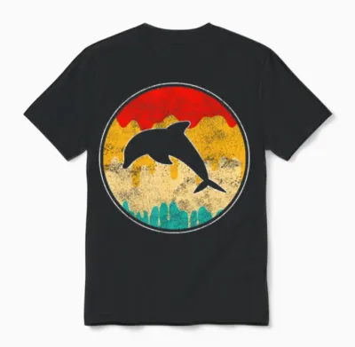 Dolphin Retro Unisex T-Shirt - Black