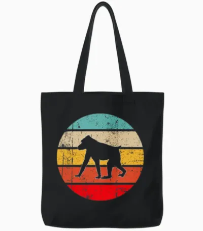 Monkey Retro Tote Bags - Black