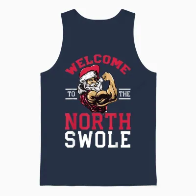 Funny Christmas Weightlifting Workout T-Shirt North Swole Unisex Tank Top - Navy
