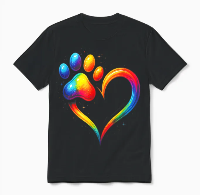 Bunte Hundepfote Tierliebhaber Aquarell Pfote Unisex T-Shirt in Black