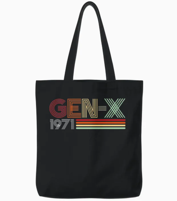 Gen X 1971 Retro Generation Xer Vintage Text Style T-Shirt Haut De Gamme Tote Bags in Black