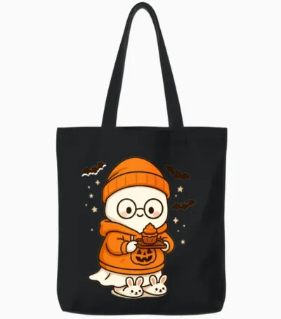Kawaii Halloween Cupcake Keeper Tote Bags - Black
