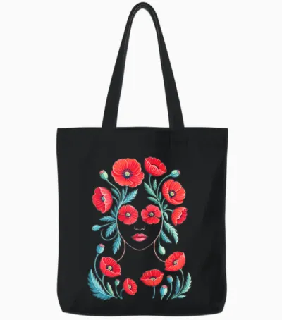 Silhouette Femme Fleur Coquelicot Femmes Tote Bags - Black