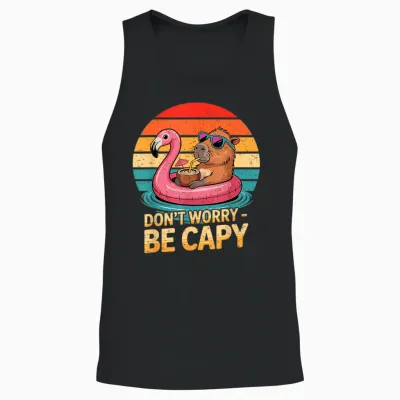 Dont Worry Be Capy Sleep Shirt Costume Pyjamas Capybara Unisex Tank Top - Black