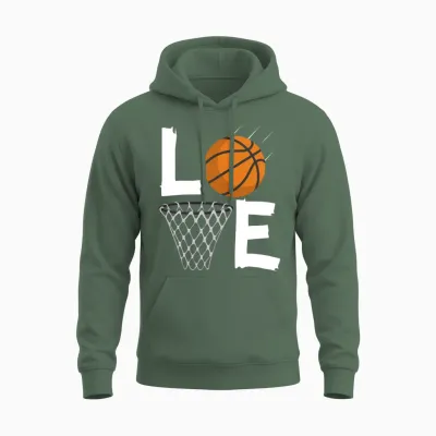 Women Girls Love Basketball Bball Unisex Hoodie - Military Green