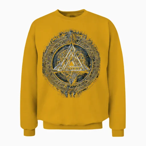 Nordische Kultur Und Nordmänner Designs Viking Nordic Runes Nordmann Mythology T-Shirt, Unisex Adult, Black, S, Short Sleeve, V-Neck, Classic Fit Unisex Sweatshirt - Gold