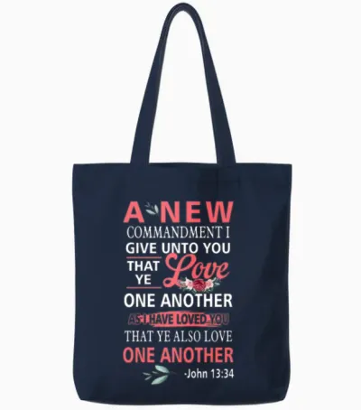 John 13:34. Bible Verse - Love One Another Tote Bags - Navy