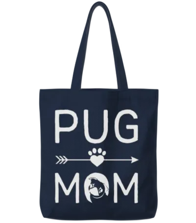 Pug Mom Shirt Funny Pug Dog Lovers Mothers Tote Bags - Navy