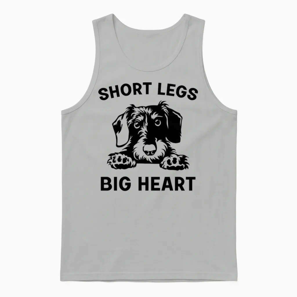 Drôle Teckel à Poil Dur Jambes Courtes Grand Coeur T-Shirt Haut De Gamme Unisex Tank Top in Ash