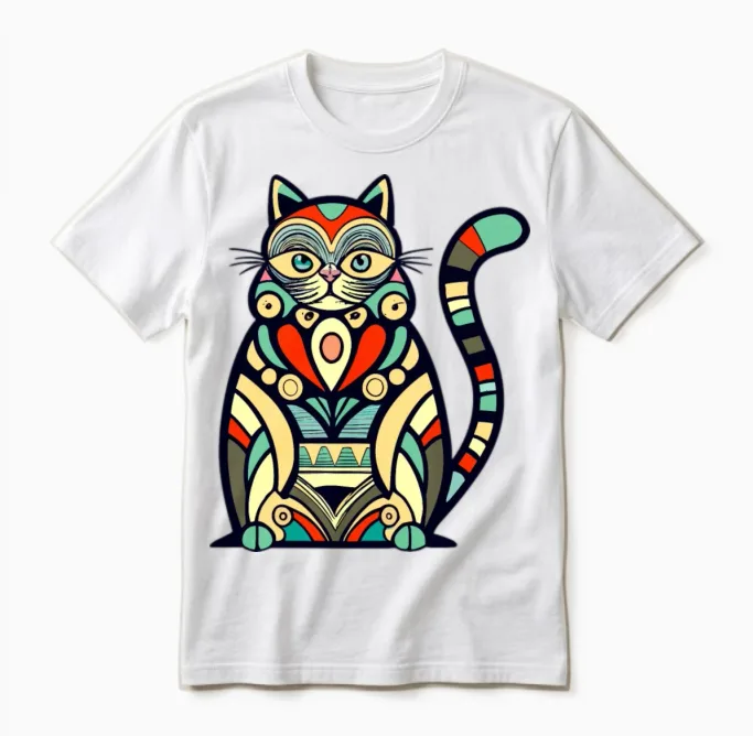 Cat Doodle Retro Colors Lovers Unisex T-Shirt - White