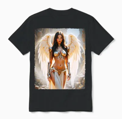 Hot Girl on T-Shirt for Men - Sexy Angel Armor Back Printed Unisex T-Shirt - Black