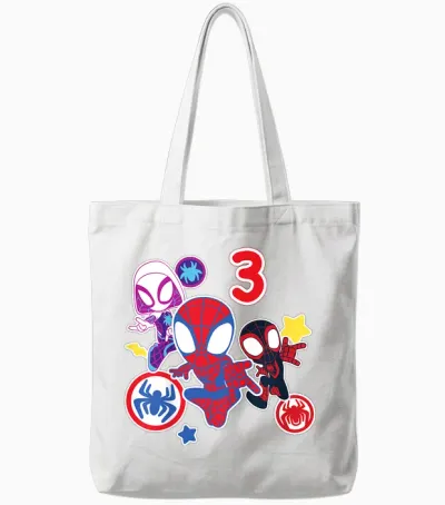 Kinder Marvel Spidey and His Amazing Friends 3 Year Old Birthday Tote Bags - White