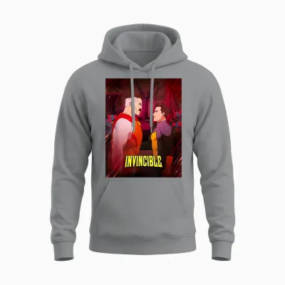 Invincible Omni-Man & Mark Face to Face Poster T-Shirt, Black, S Unisex Hoodie - Sport Grey