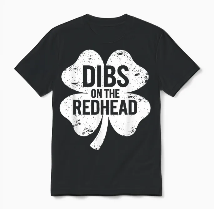 Dibs on the Redhead Funny St Patricks Day Saint Paddys Humor Unisex T-Shirt in Black