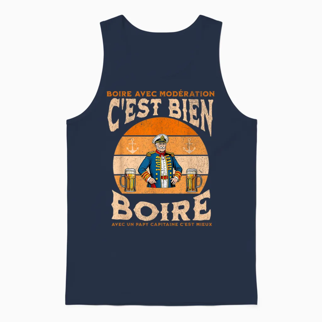 Papy Capitaine Bateau Ancre Apéro Bière Humour Grand-Père Unisex Tank Top in Navy