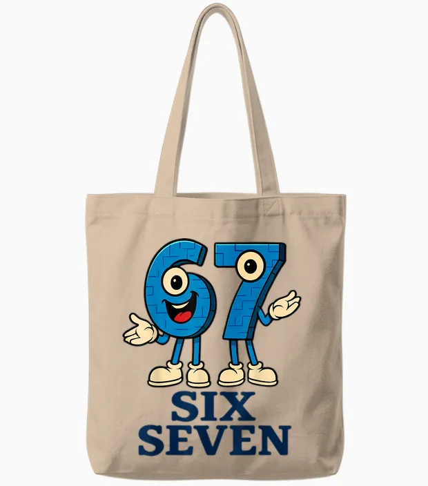 67 Six Seven 6-7 - Funny Italian Brainrot Kids Gaming Meme Tote Bags in Natural