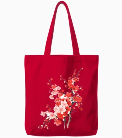 Cherry Blossom Flower Lover Kunstgrafik Blume Tote Bags - Red