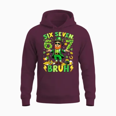 Six Seven Bruh St Patricks Day Leprechaun Meme 6 7 Boys Unisex Hoodie - Maroon