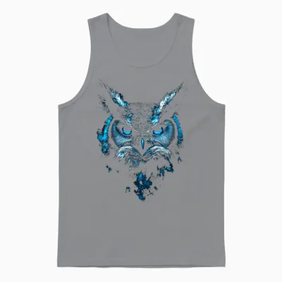 Owl Bird Pattern Animal Art Blue Eyes Owl T-Shirt, Black, S Unisex Tank Top - Sport Grey