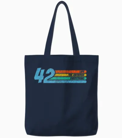 42 the Answer Life Universe and Everything Funny Physics T-Shirt, Black Tote Bags - Navy