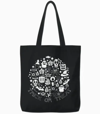 Retro Trick or Treat Haloween Tote Bags - Black