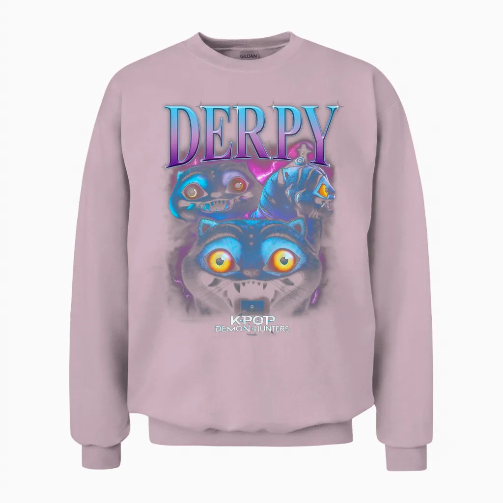 Kpop Demon Hunters Derpy Heartthrob Officially Licensed Unisex Sweatshirt in Light Pink