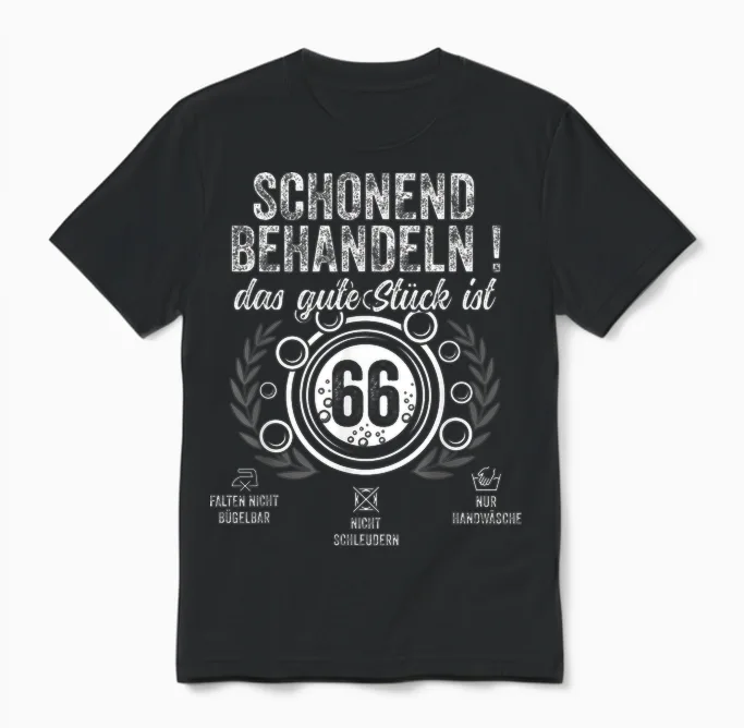 66. Geburtstag Schonend Behandeln.pflegehinweis: 66 Jahre Unisex T-Shirt in Black