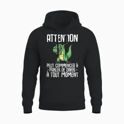 Dinosaur Attention Can Start Talking About Dinos T-Rex T-Shirt, Black, S Unisex Hoodie - Black