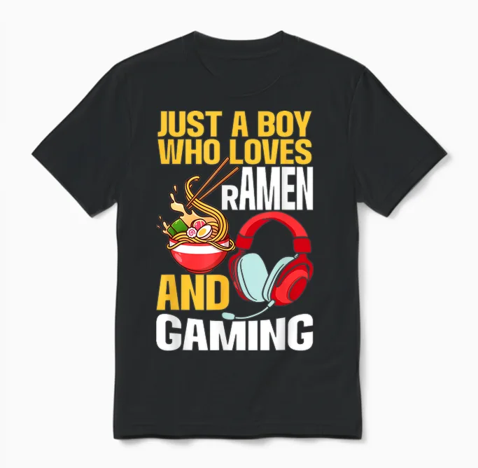 Just a Boy Who Loves Ramen and Gaming Japan Anime Video Game Unisex T-Shirt in Black